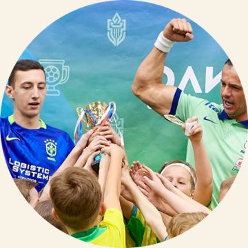 A children’s football school team with medals